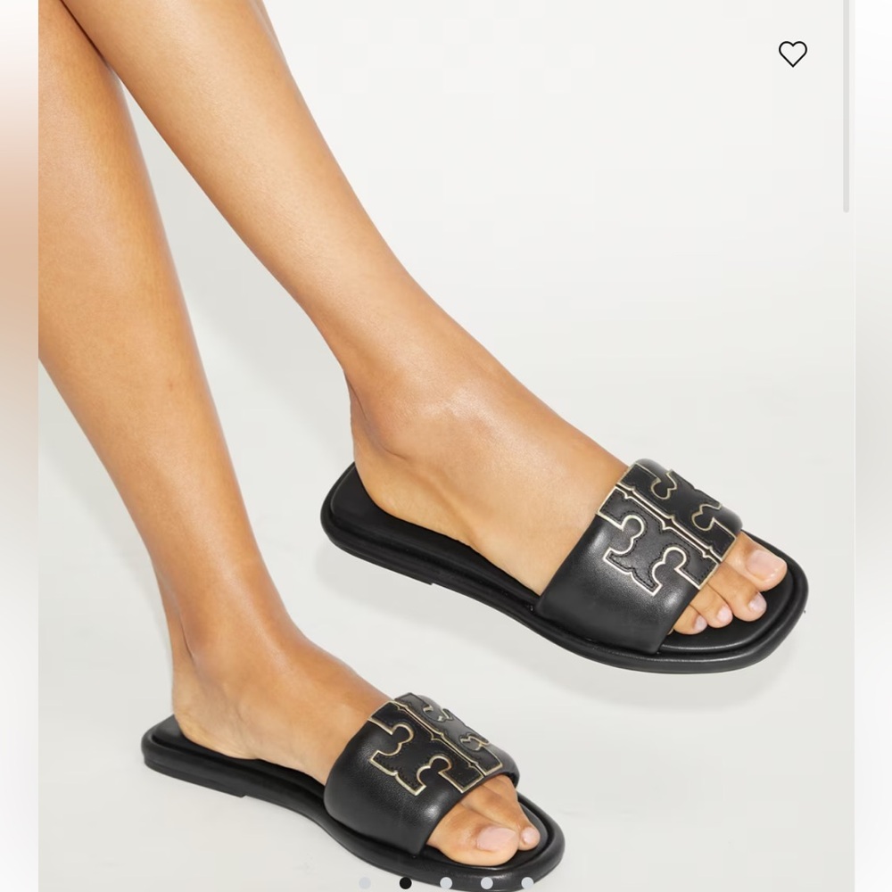 🖤Tory Burch Double T Sport Slide black and gold sandals SZ 8.5🖤